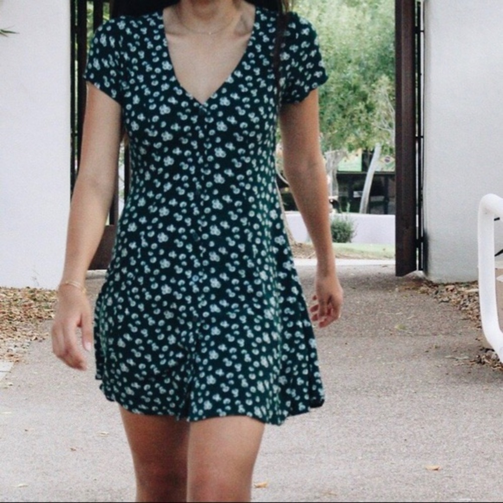 LA Hearts | Green Floral Button Down Skater Dress